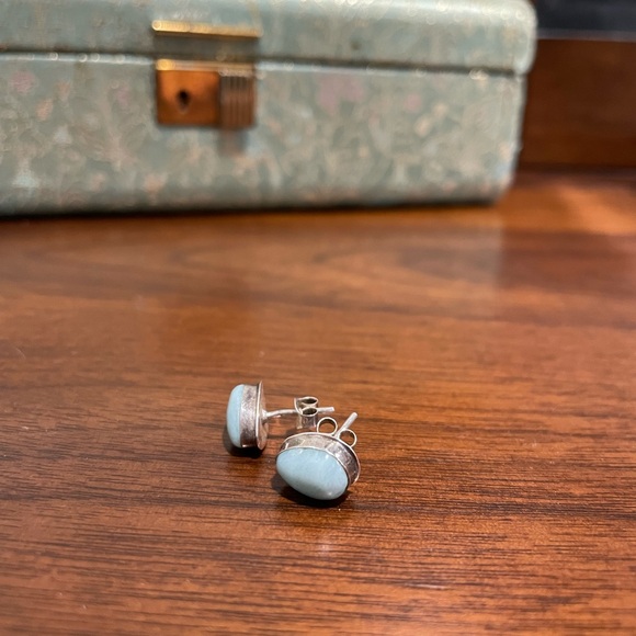 Sterling Silver 925 & Blue Larimer Stud Earrings - Picture 4 of 4